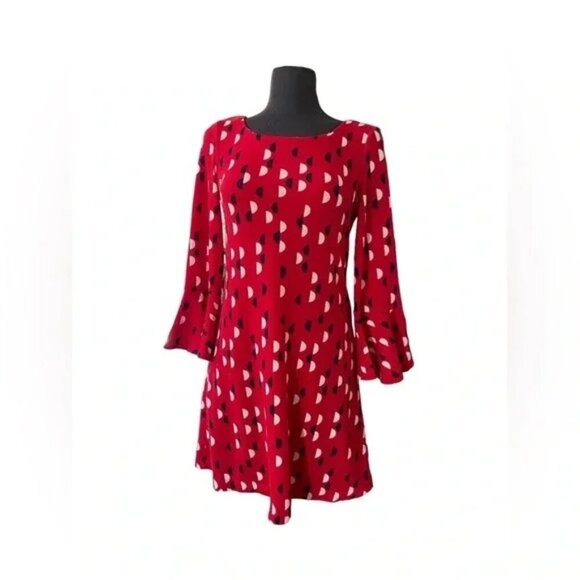 MAEVE by anthropologie  RED Mini  Dress  Long Flounce Sleeves X Small - Picture 3 of 9